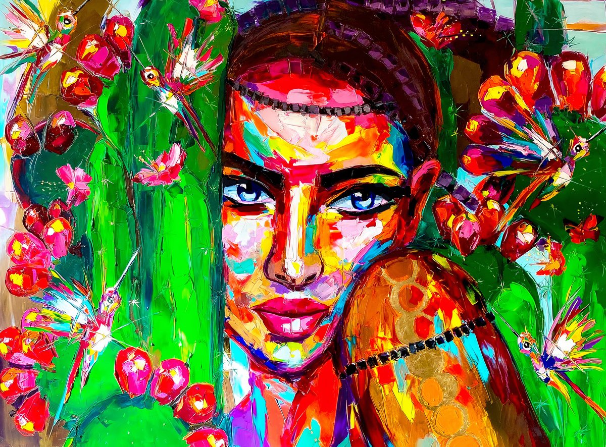 Expressive Portrait Oil Painting By Lana Frey, 51 X 38", The Legend Of Land Calling, Original Artwork