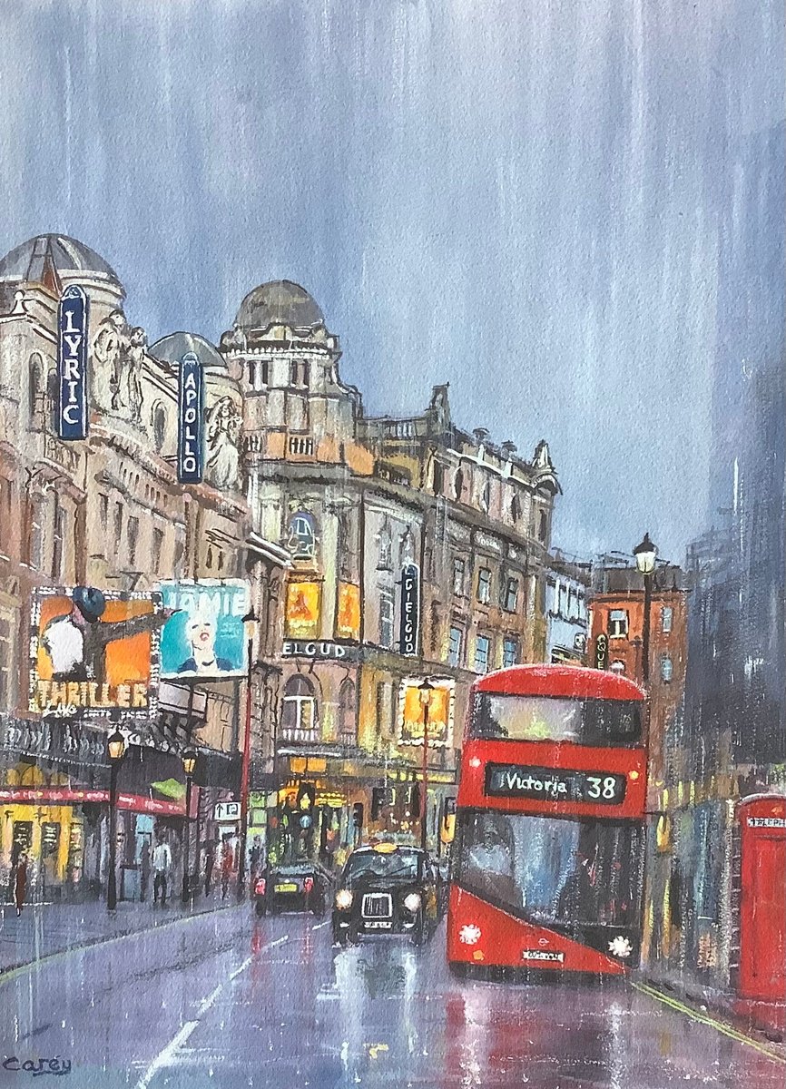Impressionistic Cityscapes Painting By Darren Carey, 11 X 15, West End Theatres, Original Artwork