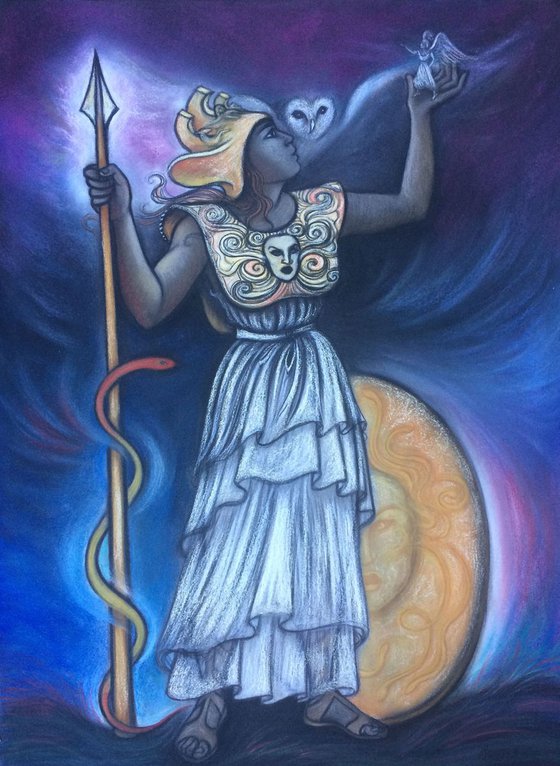 Athena - Greek Warrior Goddess; large pastel