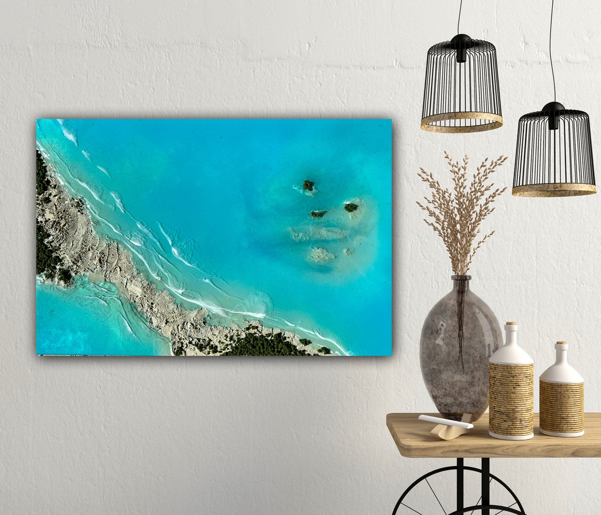 Photorealistic Landscape Acrylic Painting By Ana Hefco, 36 X 24, The Ocean From The Sky, Original Artwork