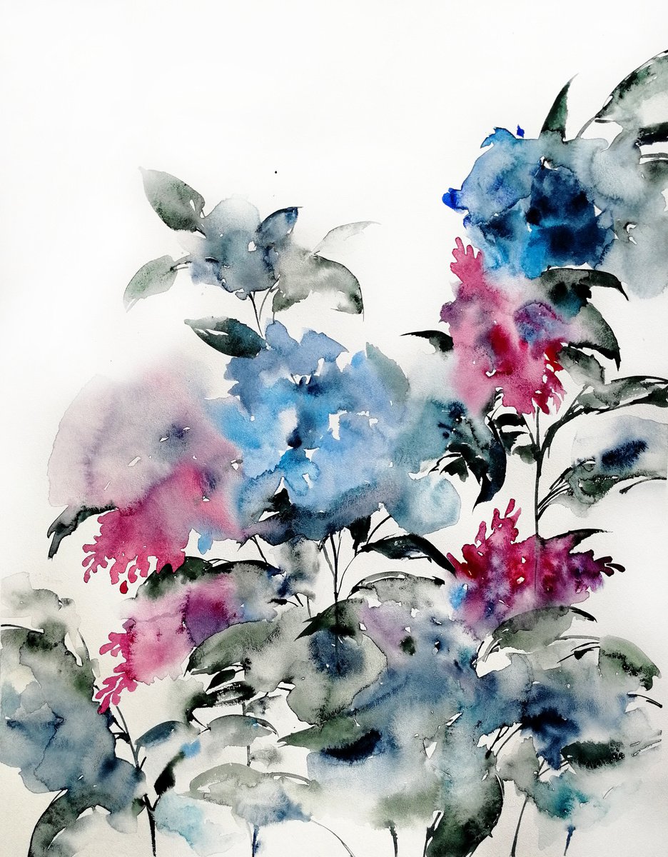 Hydrangea flowers painting by Marina Zhukova