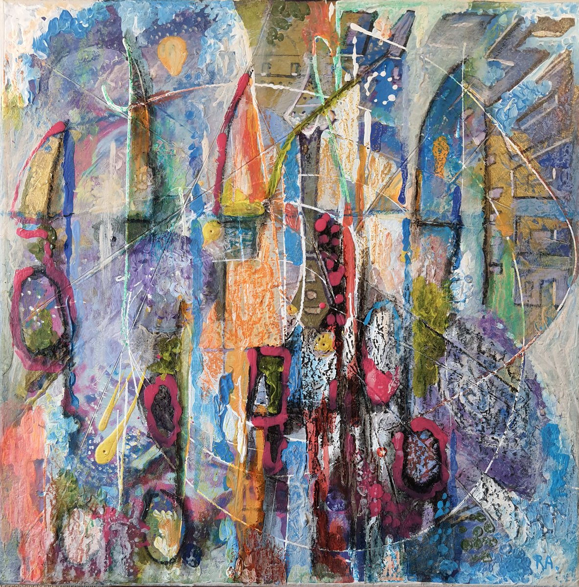 Abstract Landscape Acrylic Painting By Rakhmet Redzhepov, 12 X 12", Breeze, Original Artwork