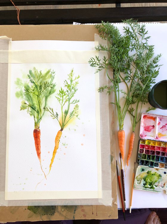 Carrots from my garden 2022. Original watercolor artwork.