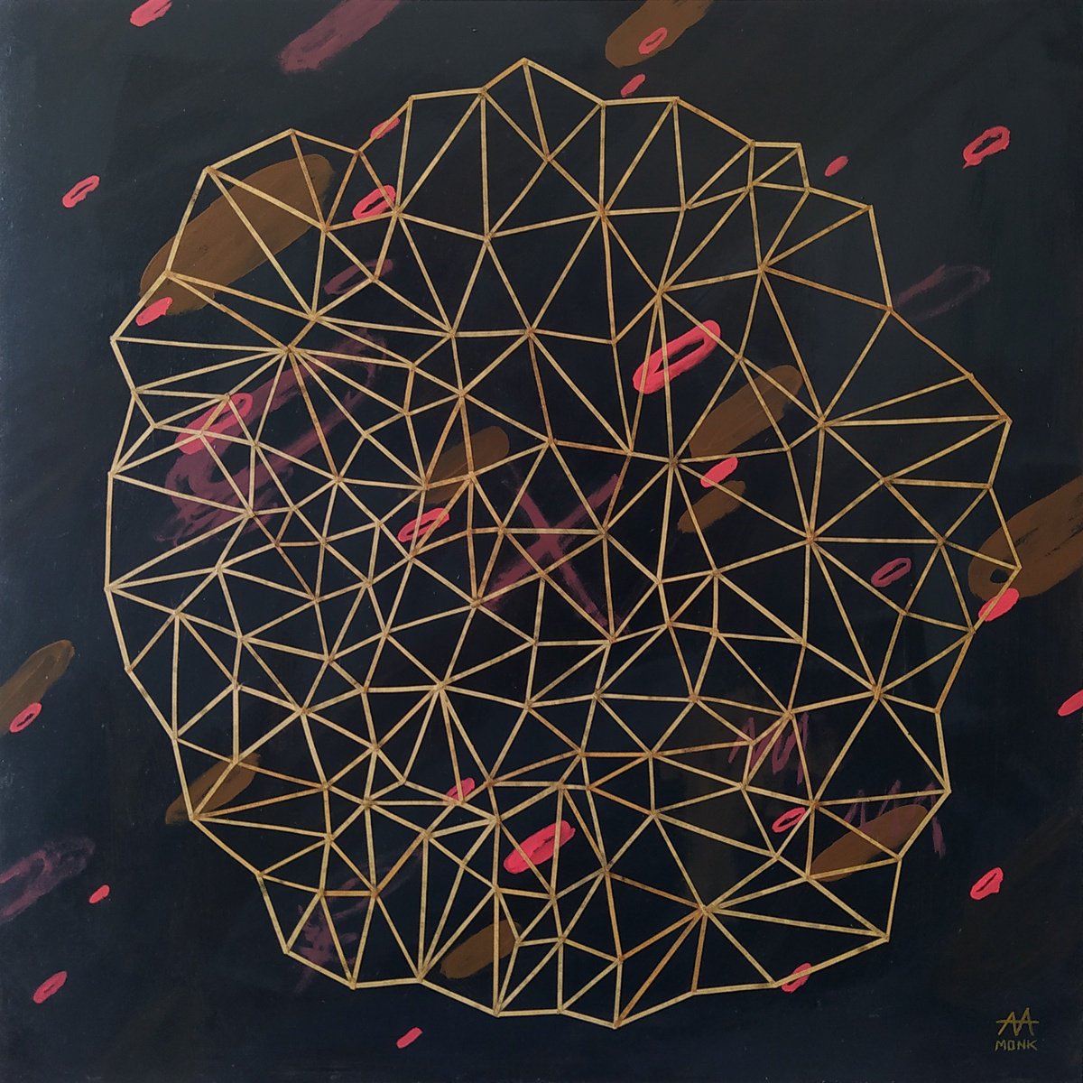 Geometric Abstract Painting By Andres Agosin Monk, 20 X 20, Nido 02, Original Artwork