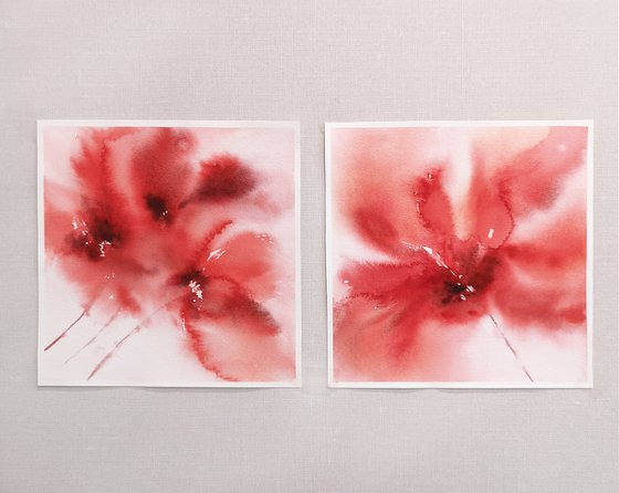 Red flowers diptych