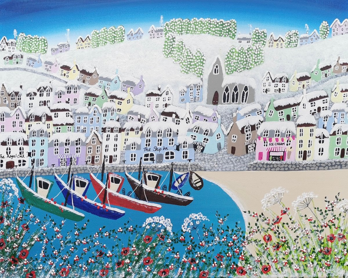 Naive Landscape Acrylic Painting By Elisa Trueman, 20 X 16, Whisper Of Winter, Original Artwork