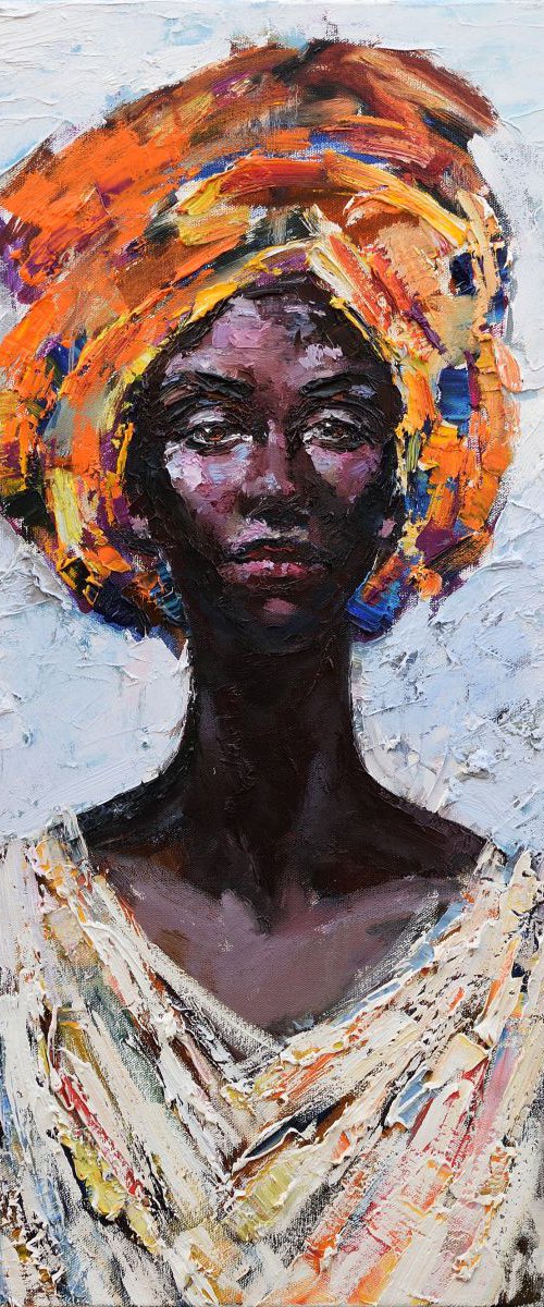 African Queen portrait painting #2 - Original oil painting by Anastasiia Valiulina