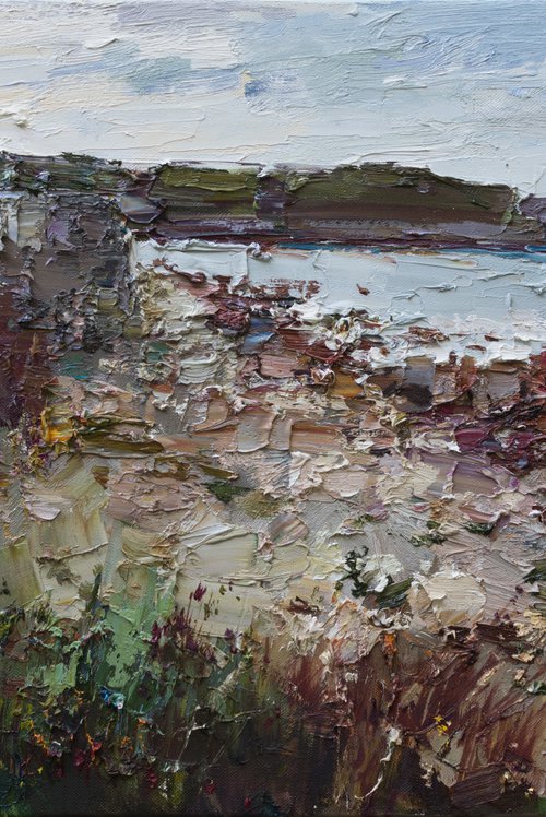Seashore painting Old Chersonesos Original oil seascape painting by Anastasiia Valiulina