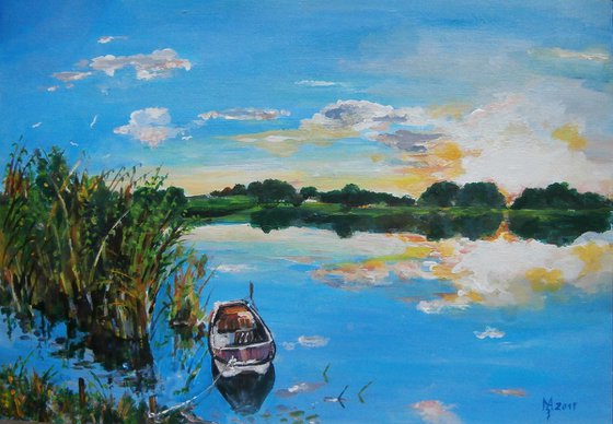 Sunset on the river / 35.5 X 25.3 cm