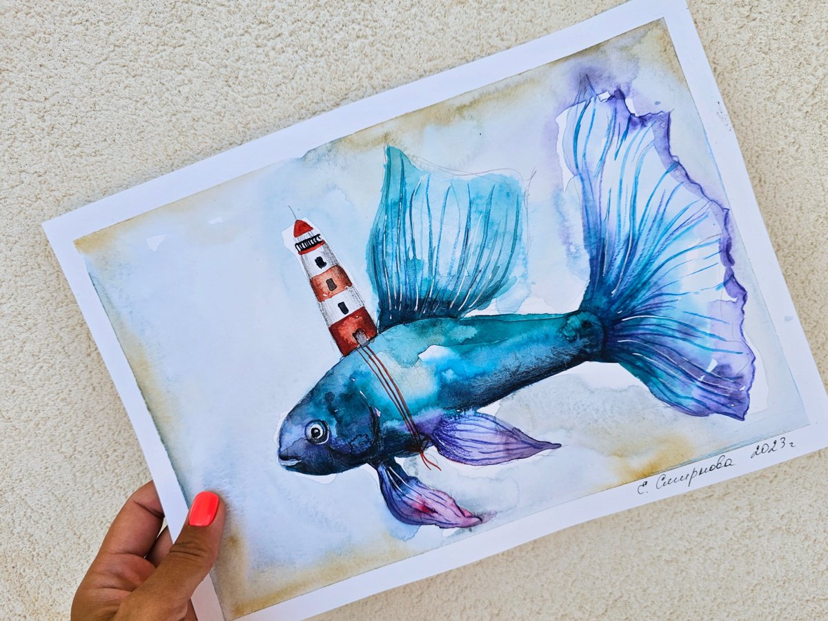 Koi Fish With Lighthouse (small) by Evgenia Smirnova