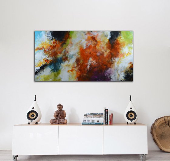Abstract painting with red, blue and orange - Clearance