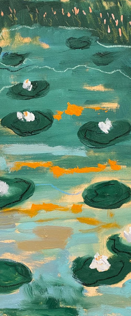 Water lilies — contemporary landscape with optimistic and positive energy on stretched canvas by ILDAR EXESALLE