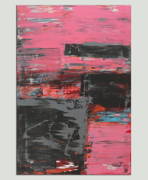 Static Pink and Grey - Abstract Vertical Painting - Affordable Art - Ronald Hunter - 11N by Ronald Hunter