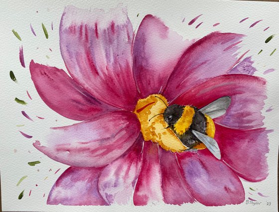 Bee on flower watercolour painting