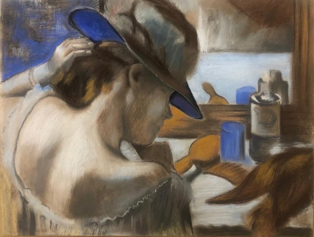 Impressionistic Portrait Pastel Drawing By Inna Medvedeva, 26 X 20, In Front Of The Mirror, Original Artwork