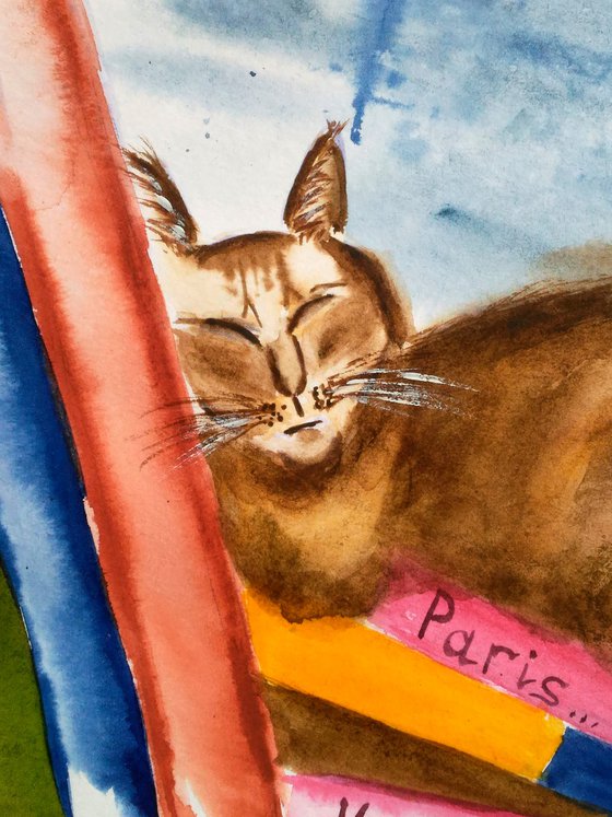 Cat Painting Animal Original Art Pet Painting Cat Portrait Watercolor Artwork 17 by 12 inches