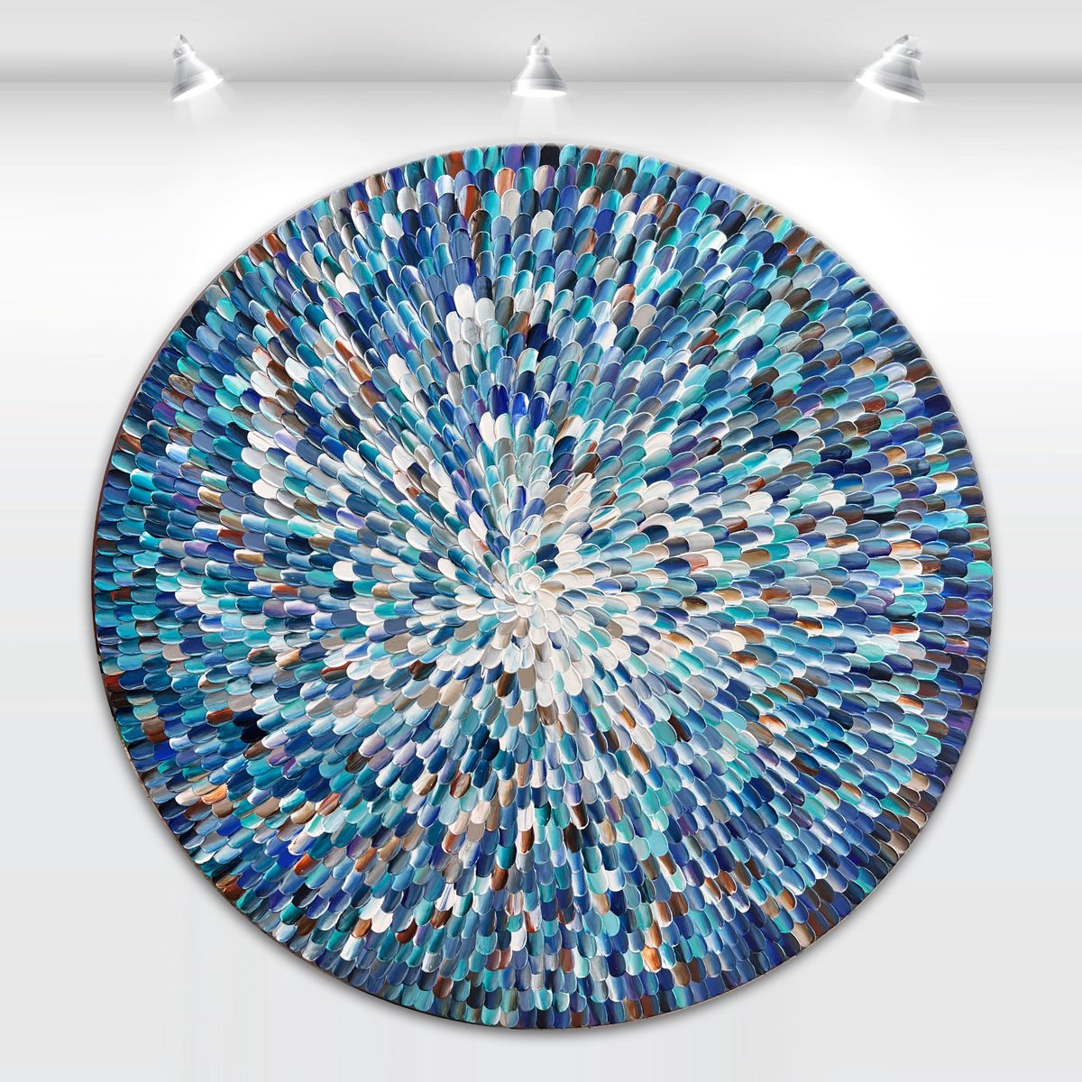 Geometric Abstract Acrylic Painting By Tatiana Georgieva, 43 X 43", Blue Twilight, Original Artwork