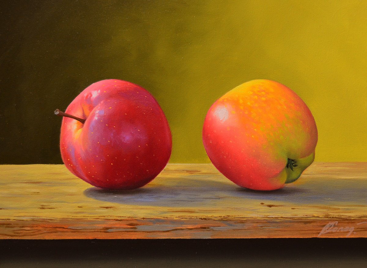Photorealistic Oil Painting , Two Apples. Still Life By Kolodyazhniy Sergey, 16 X 12, Artwork For Sale On Artfinder