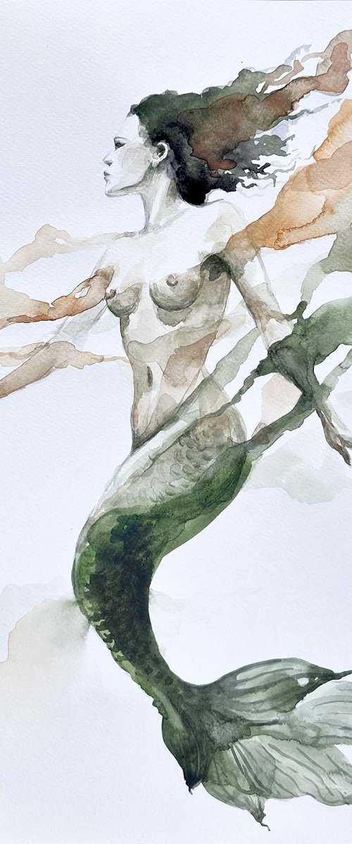Ethereal Green Abstract Mermaid by Julia Shilo