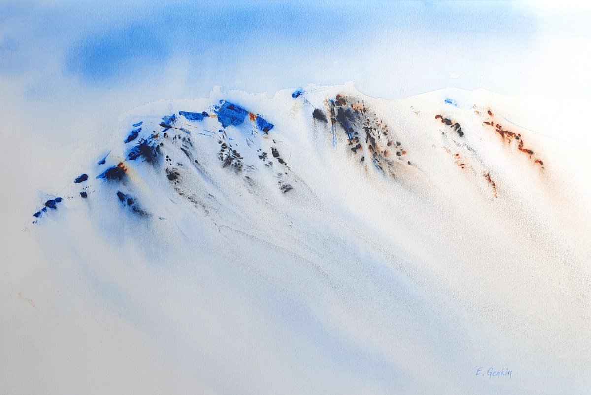 Impressionistic Landscape Watercolour By Elena Genkin, 22 X 15, Snowy Silence, Original Artwork