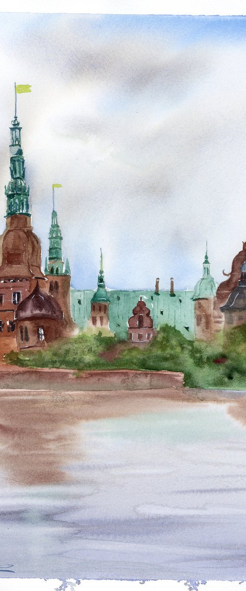 Frederiksborg Castle - Original Watercolor Painting by Olga Tchefranov (Shefranov)