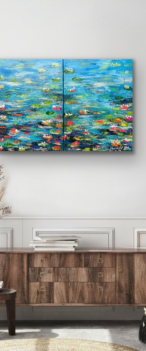 Waterlilies from the Monet Garden - Diptych by Pooja Verma