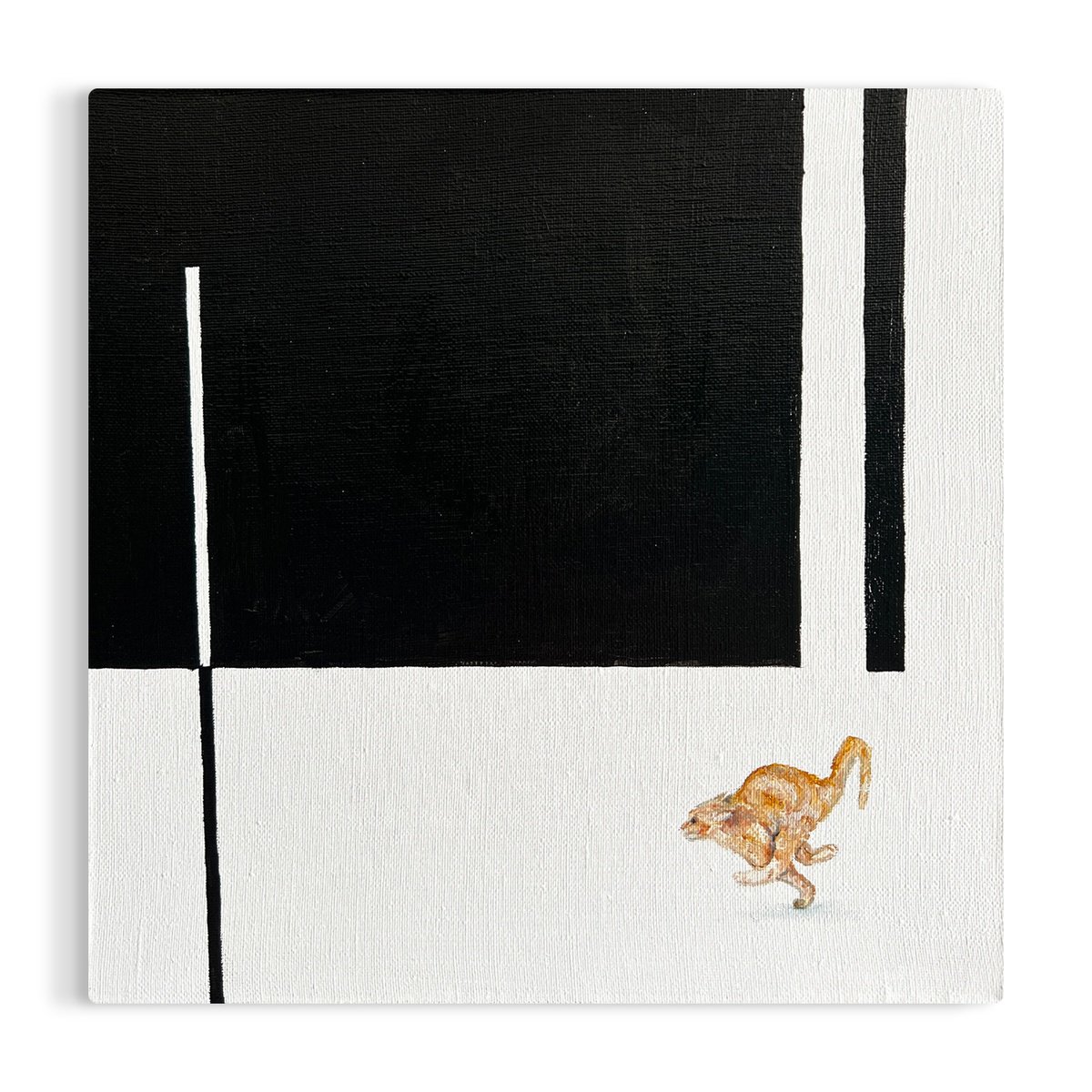 Geometric Oil Painting , Minimalist Escape Cat By Victo, 14 X 14, Artwork For Sale On Artfinder