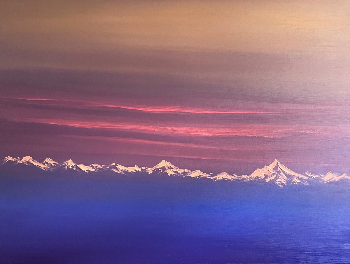 Impressionistic Landscape Oil Painting By Cat Goward, 40 X 30, Annapurna At Dusk, Original Artwork