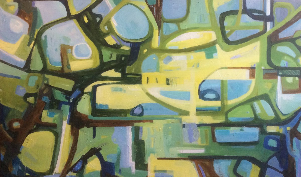 Organic Abstract Acrylic Painting By Christine Harrison, 60 X 36, Reservoirs, Original Artwork