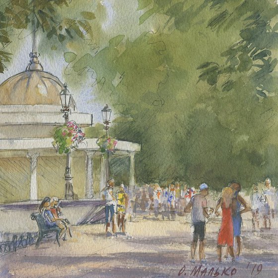 Odessa. Primorsky Boulevard near funikular / Watercolor study