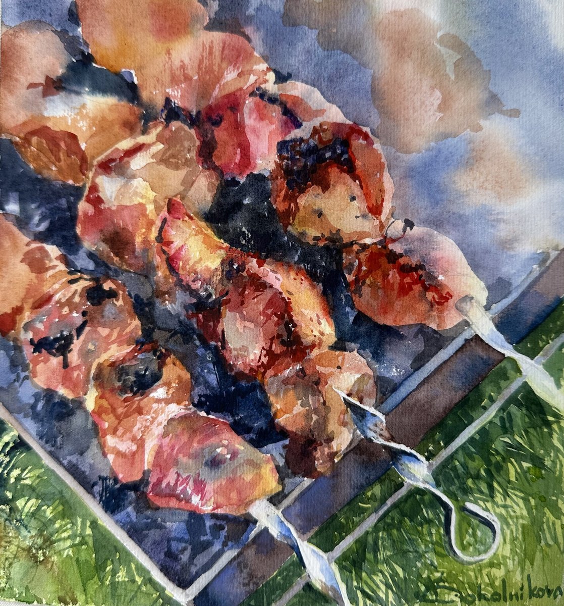 Photorealistic Still Life Watercolour By Sonata Art, 12 X 12", Food And Friends, Original Artwork