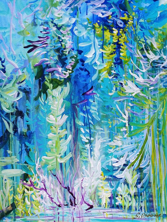 REFLECTIONS III. Water Lily Pond and Orchids Painting inspired by Claude Monet