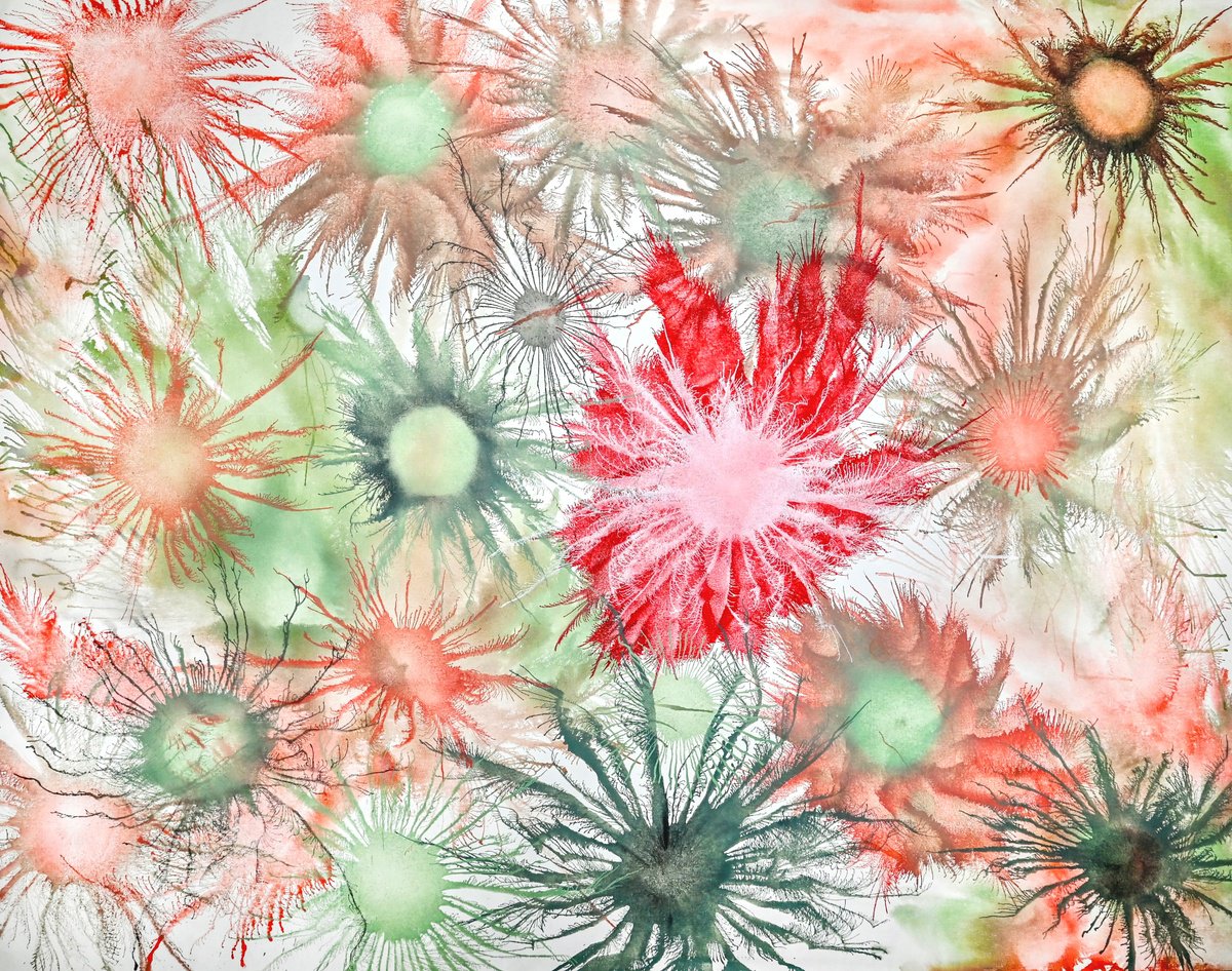 Abstract Acrylic Painting By Sumit Mehndiratta, 60 X 46", Exploflora Feminine Corals, Original Artwork