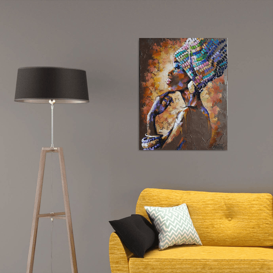 Painting Portrait african woman, abstract portrait girl face, original