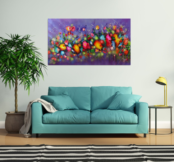 63" VERY LARGE Flowers Painting "Evening Music"