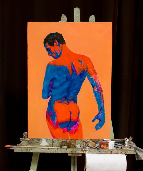 modern portrait of a man in pop colors orange blue and red
