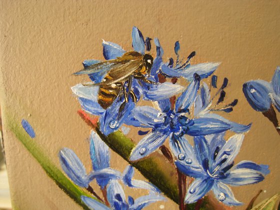 Bee and Blue Wildflowers