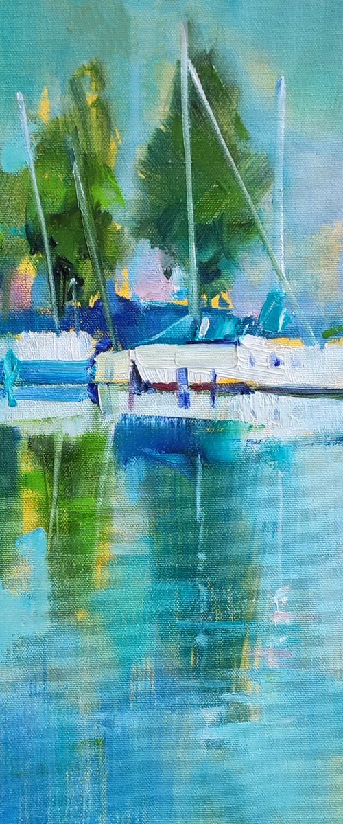Yachts on the Lake — Original Oil Painting by Natalia Miasnikova