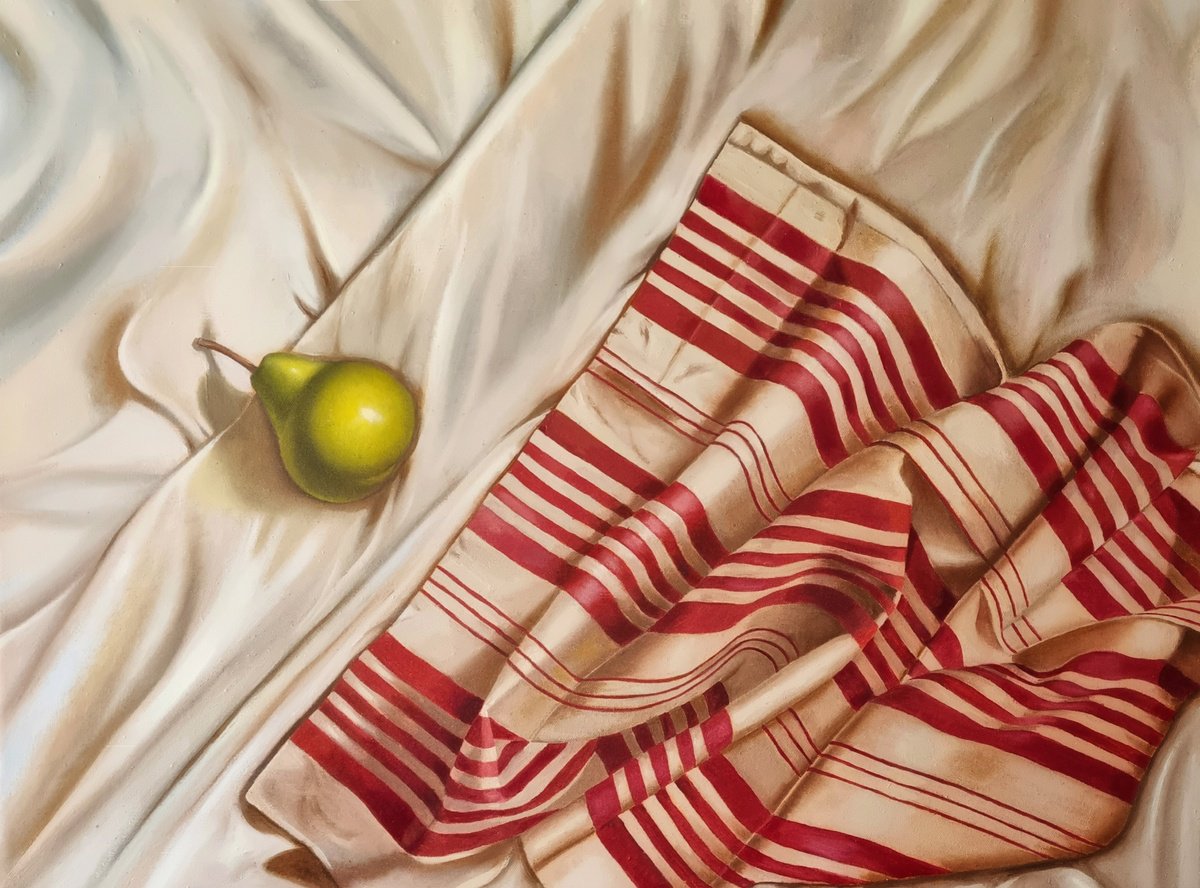 Photorealistic Still Life Oil Painting By Priyanka Singh, 21 X 15", The Pear, Original Artwork