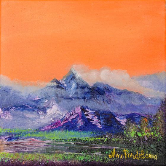 Mountains landscape. Diptych - original oil painting
