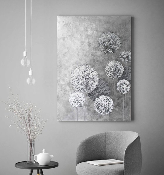 "Gray Flower Balls" Hydrangea silver gray art