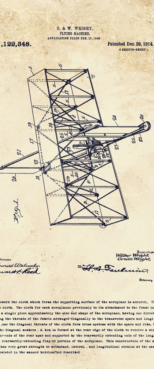 Orville Wright Flying Machine Patent 1914 by Marlene Watson