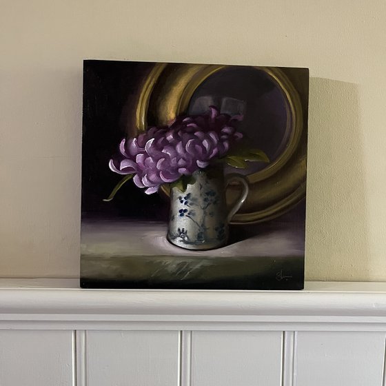 Chrysanthemum and china jug