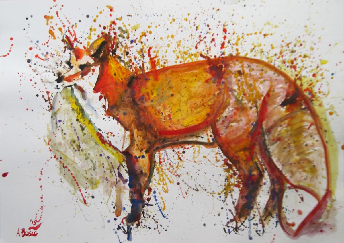 Expressive Animal Watercolour By Aleksandar Basic, 24 X 17, Fox, Original Artwork