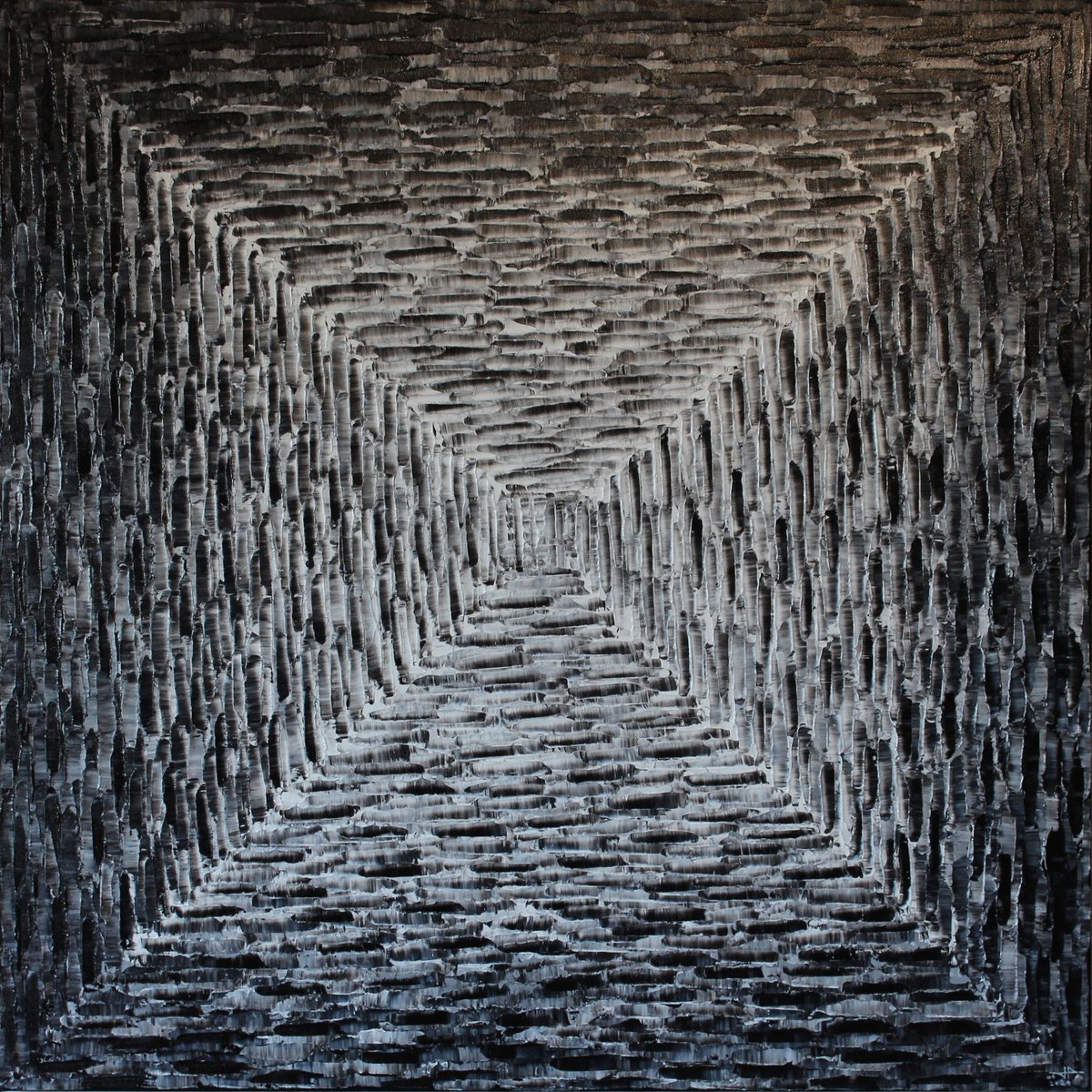 Abstract Acrylic Painting By Jonathan Pradillon, 31 X 31, Large Black And White Square Gradient, Original Artwork
