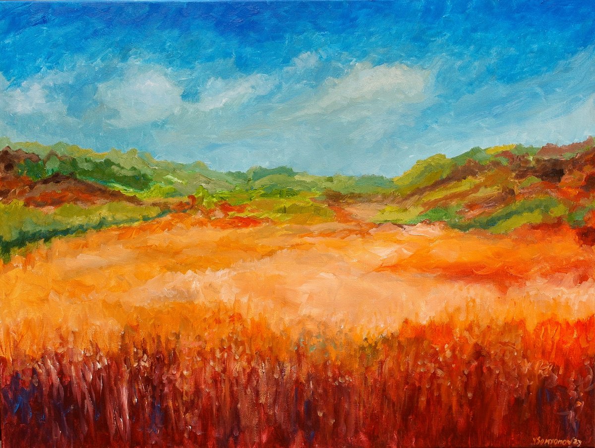 Expressive Landscape Oil Painting By Juri Semjonov, 31 X 24", Fairy Forest 3, Original Artwork