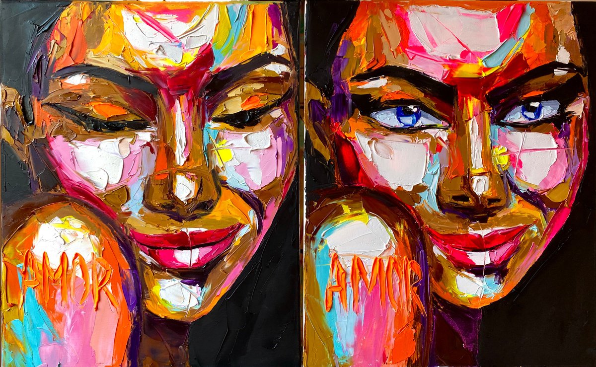 Expressive Oil Painting , Diptych: Amor Or Fantasy By Lina Redford, 31 X 20, Artwork For Sale On Artfinder