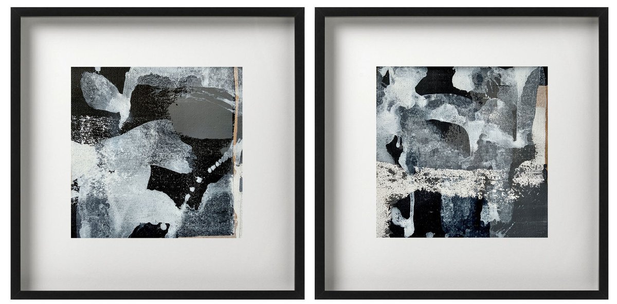 Abstraction No. 17520 7+8 - set of 2 black and white by Anita Kaufmann