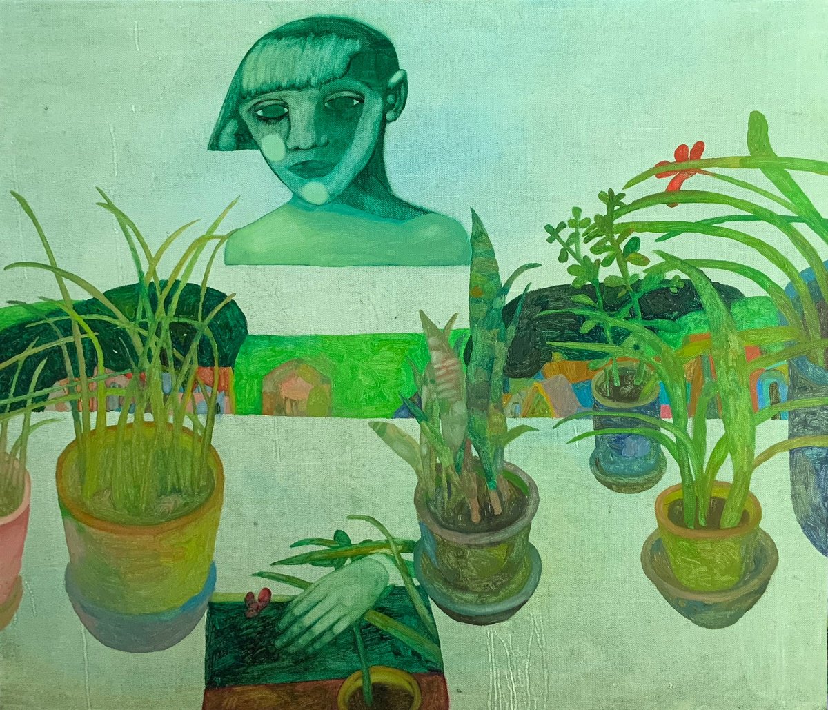 Urban And Pop Portrait Oil Painting By Anna Bulkina, 31 X 28, Within, Original Artwork