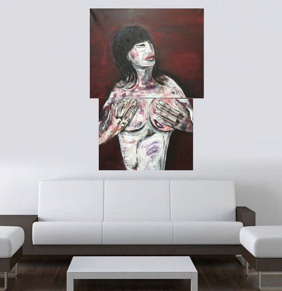 Exposed Triptych Artwork Woman Portrait Female Nudity Naked Girl Art For Sale Buy Art Online Free Shipping Worldwide